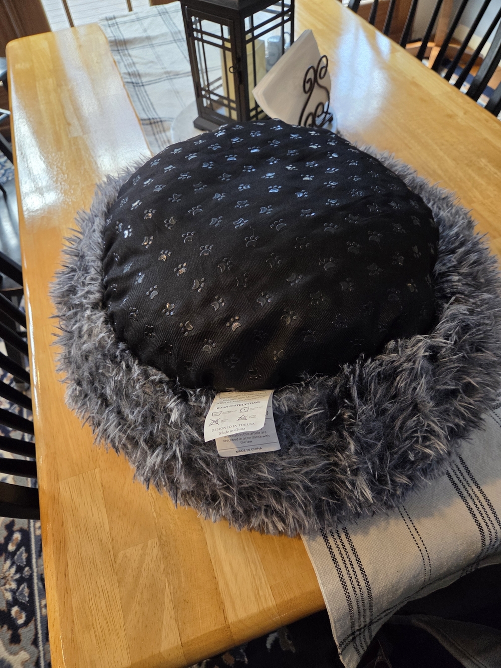 Plush Round Faux Fur Pet Bed - Gray - Picture 2 of 6